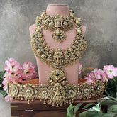 Vriksham South indian Lakshmi Temple Necklace 1 gm Gold Bridal Set-Green-Gold Bead-G18824